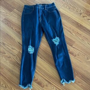 Fashion Nova Midnight Blue Ripped Ankle Jeans